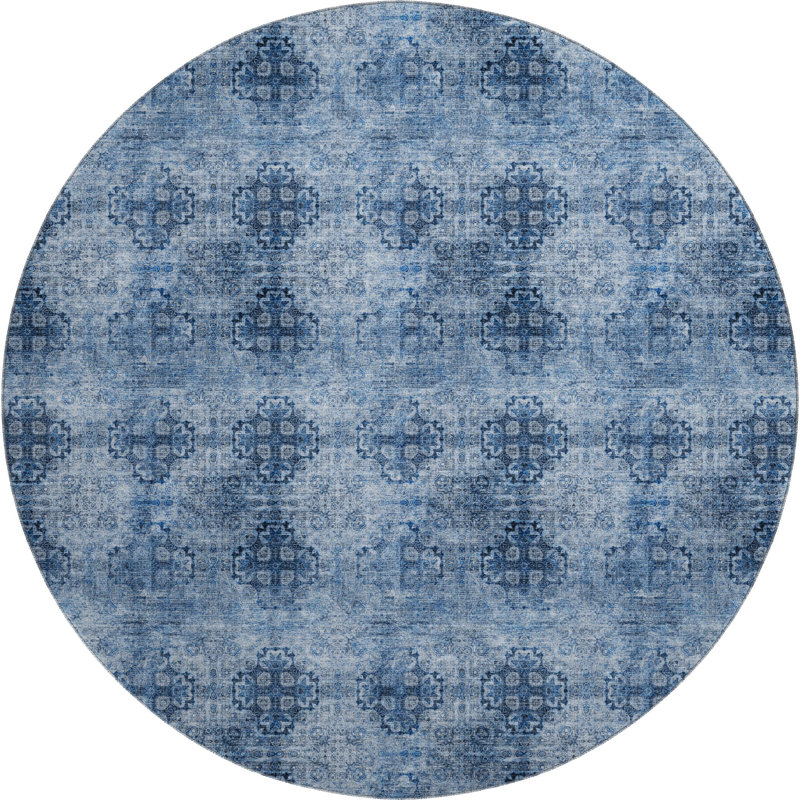 Premium Machine Washable Cerrito AMF557 Navy Rug, Round 8'