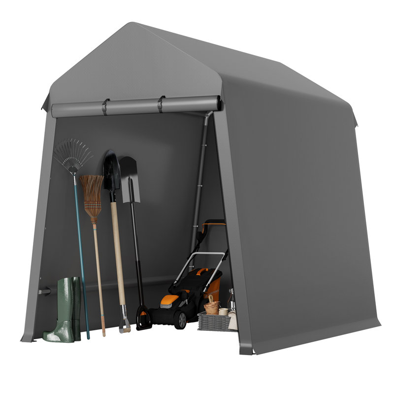 Heavy Duty Outdoor Shed, Portable Storage Shed, With 2 Rolled Up Zipper Doors,Vents Carports, Gray, 8 ft x 6 ft
