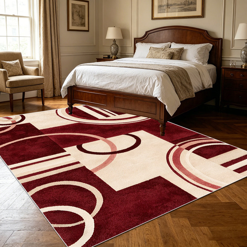 1PC Burgundy Geometric Abstract Modern area rugs for Living Room, Soft, All seasons, Easy-maintain, Washable Indoor mat, Farmhouse suitable for dining room, bedroom, home office, entryway, kitchen, patio, hallway, Home Decor, Outdoor Decor.