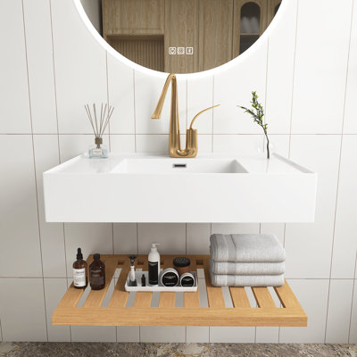 30" Wall-Mounted Floating Bathroom Vanity With Rectangular Integrated Basin