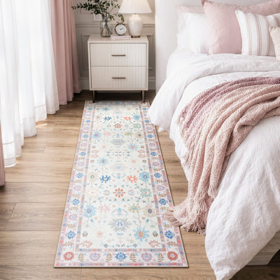 Kaldi Washable Oushak Runner, Non Slip Area Rug for Bedroom, Floral Boho Runners Vintage Mat