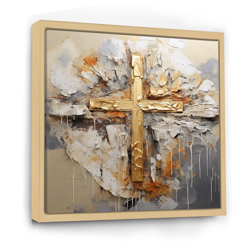Impression sur toile, art mural doré, H 36 po x l 36 po x P 1,5 po, Cadre flottant érable