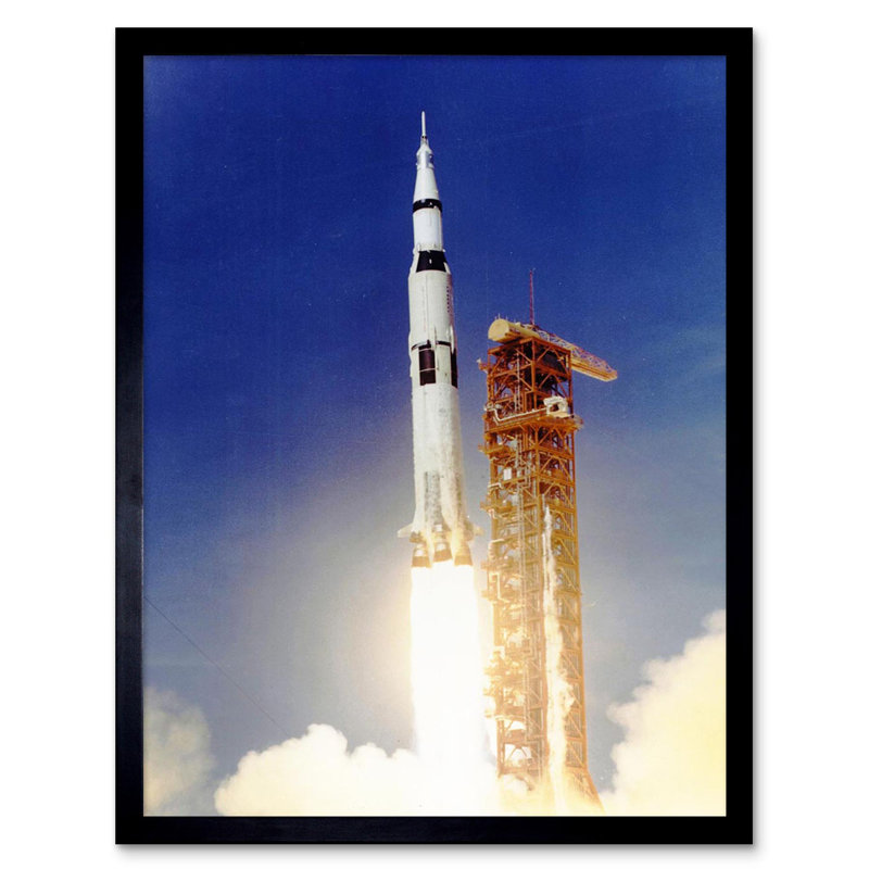 Space Apollo 11 Launch Saturn V Rocket Blast Thrust Flame USA - Single Picture Frame Print