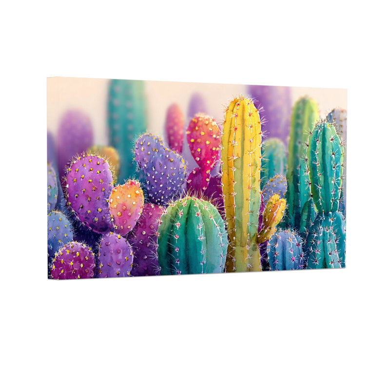 Plantes et fleurs, motif de jardin imprimé de cactus colorés, H 24 po x l 36 po