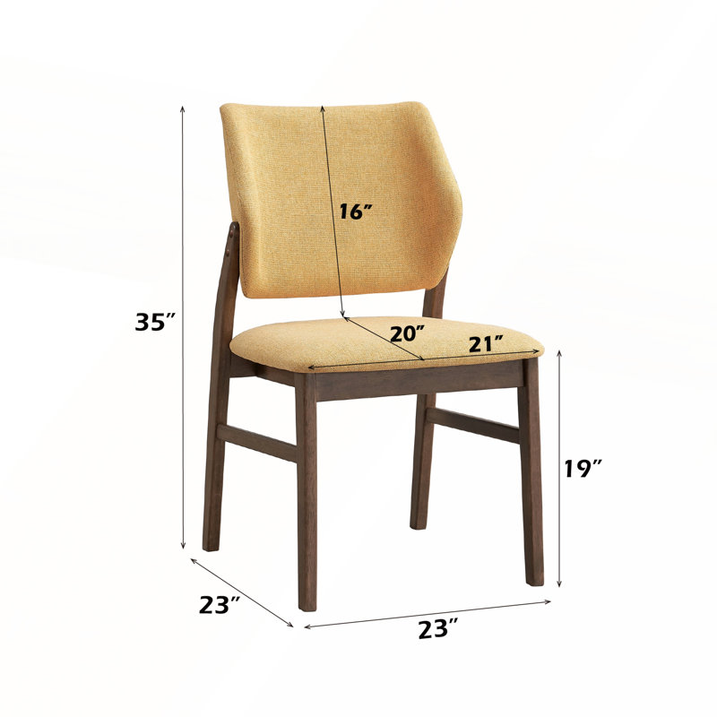 Ensemble de chaises d'appoint en tissu jaune et finition noyer pour les espaces repas et salon, Jaune