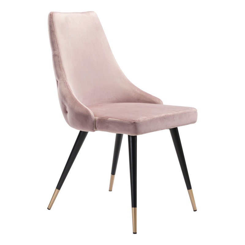 Pink Velvet Upholstered Side Chair with Gold Trim, Set of 2