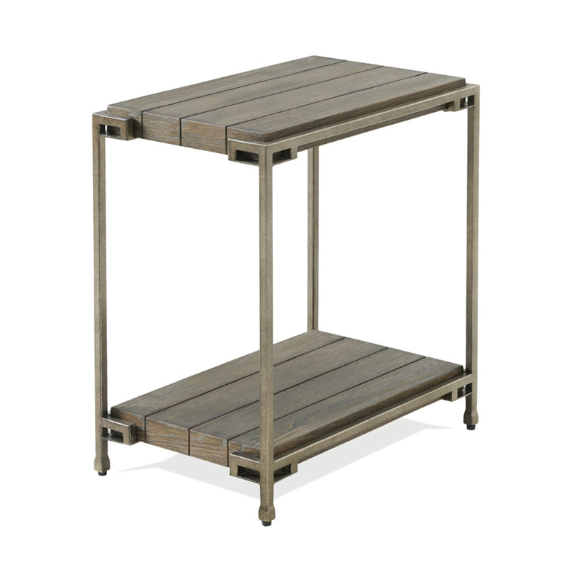 Table de chevet à structure en métal avec tablette en bois, graphite vieilli - Support et mise à niveau de style contemporain