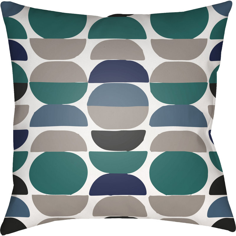 Moderne Geometric Outdoor Throw Pillow, Teal/Grey, 22" H  x 22" W x 5" D