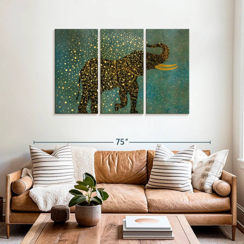 Gold Spraying Elephant, 36" H x 57" W
