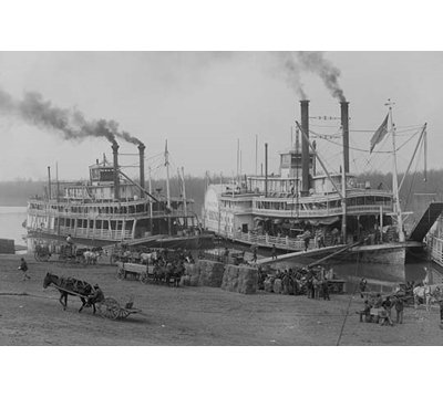 " Two Steamboats Along The Levee At The Mississippi River "