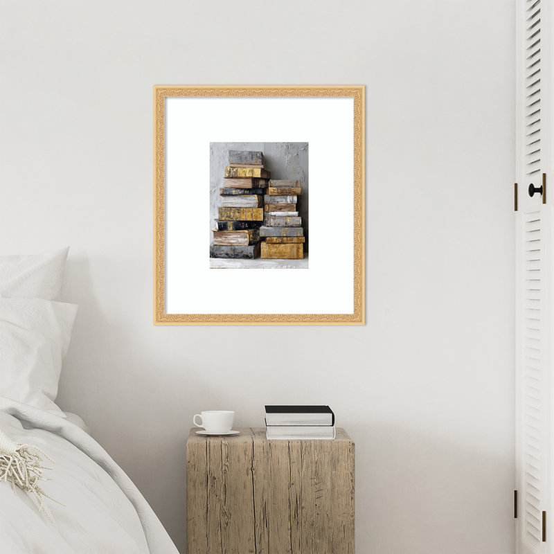 «Stressed Gold Stack Gold White Vintage Collection» par Tradelink inhouse artist, impression sur bois encadrée