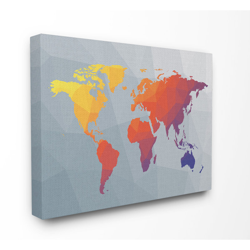 « polygon map world map », impression, H 30 po x l 40 po x P 1,5 po, Toile tendue