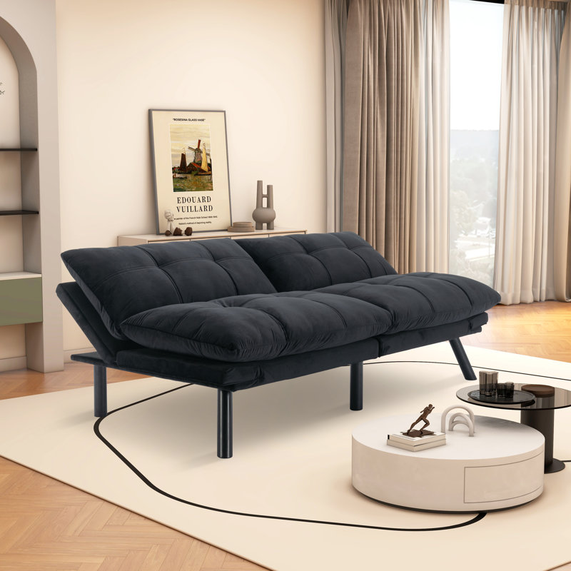 Canapé-lit sans accoudoirs conforme à la norme CAL117 de 70,86 po Cezmi, 100 % polyester noir