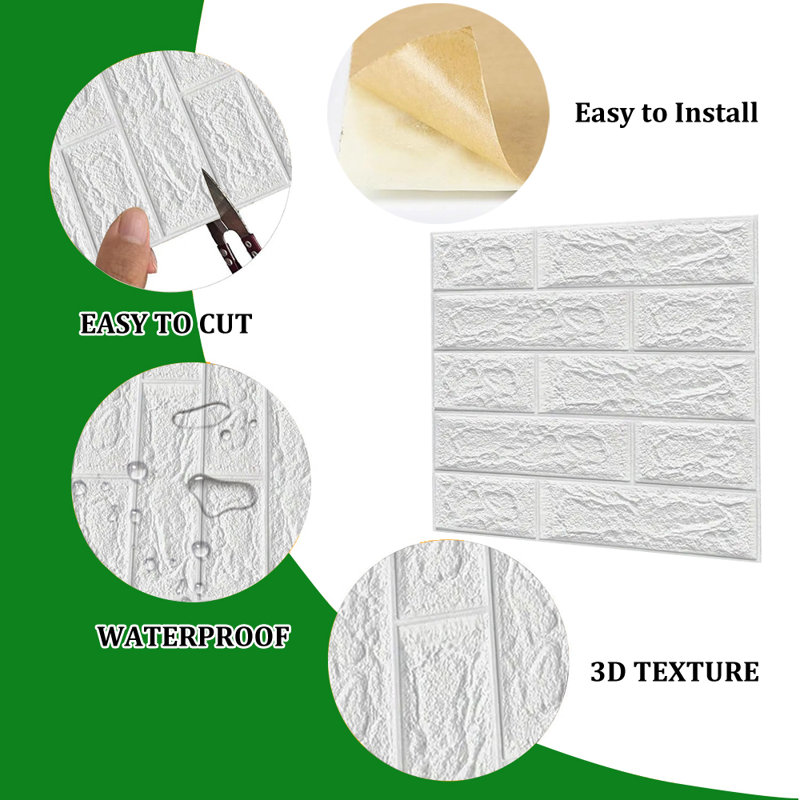 20 pièces de carrelage mural rétro européen effet pierre effet papier peint autocollant, Blanc