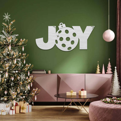 Art mural en métal de Noël JOY - signe de décoration murale de vacances - décoration de maison d'hiver festif - sculpture de conception de script JOY - décoration murale rustique de ferme - art industriel moderne en métal - pièce d'art saisonnier