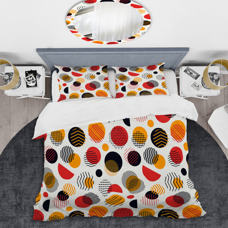 Multicolor Circle Motif II - Ensemble de housse de couette abstrait - Microfibre de polyester