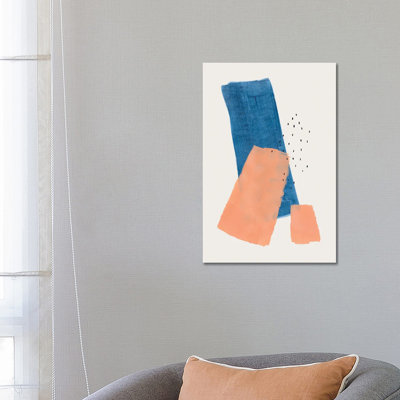 Navy Peach Shards 1 Piece Wrapped Canvas Painting