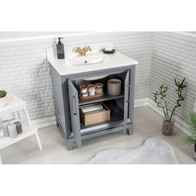Ensemble de meuble-lavabo simple 29,5 po avec miroir Laceymae, Gris foncé