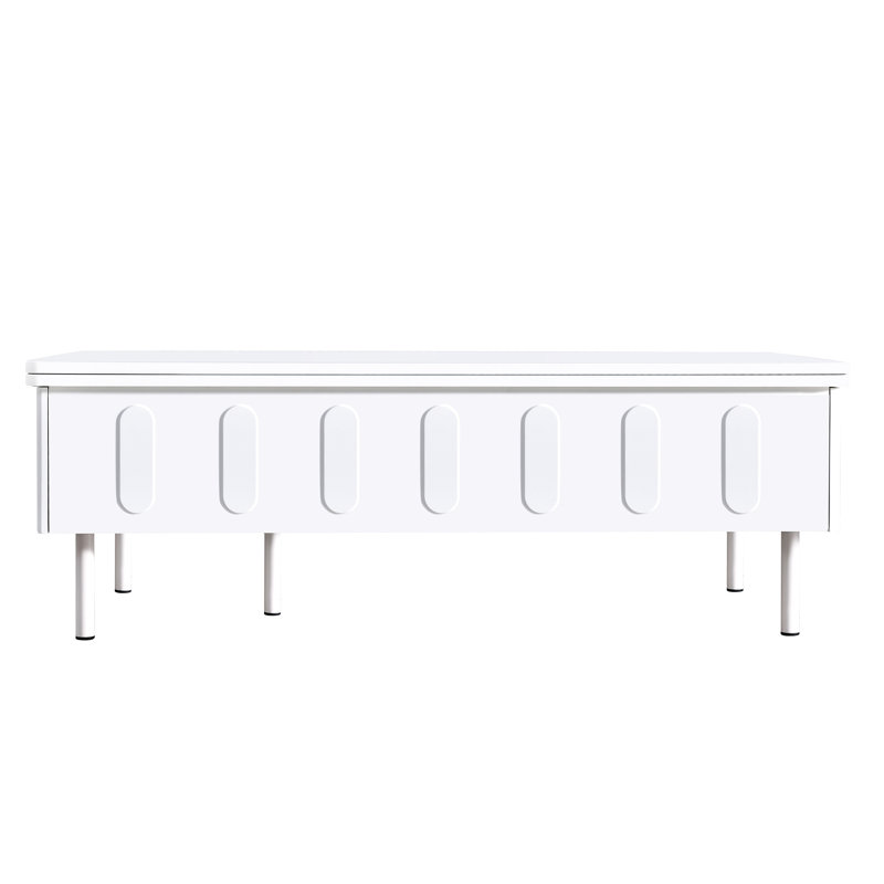 Table basse à plateau relevable avec 2 tiroirs, table centrale moderne avec compartiment de rangement caché, table de salon