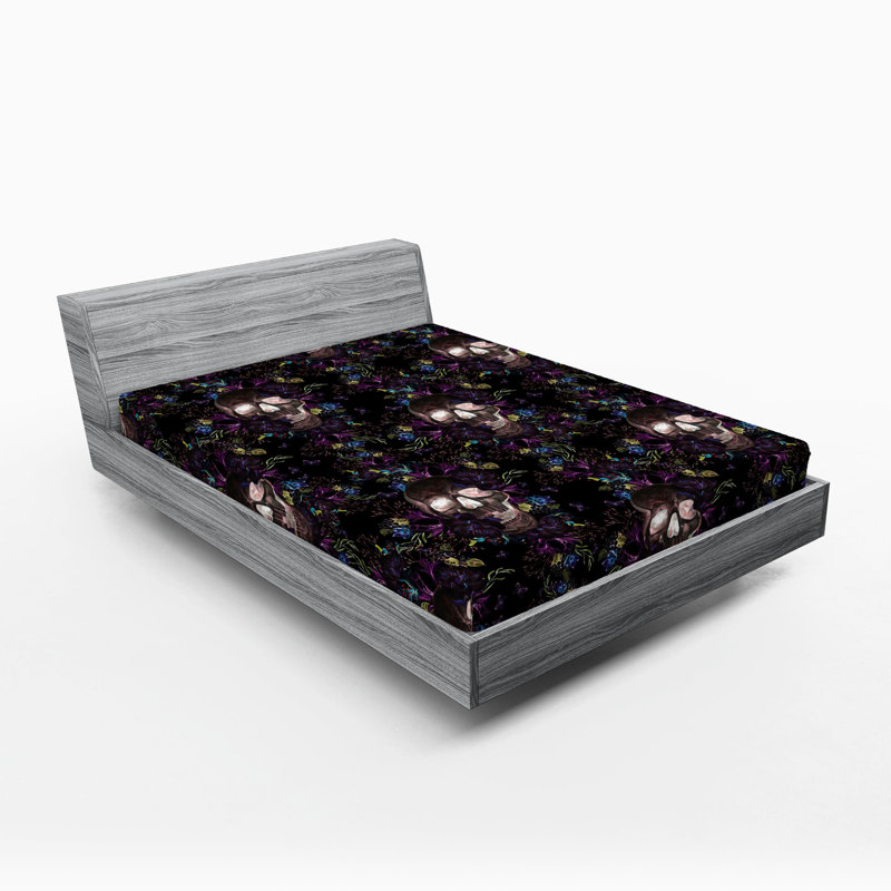 Drap-housse Ambesonne Halloween Spooky Skull Exotics Boho magenta foncé et multicolore, Drap-housse très grand californien