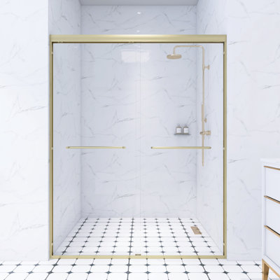 56 - 60" W X 72" H Semi-Frameless Double Sliding Shower Door With 1/4" (6Mm) Tempered Glass