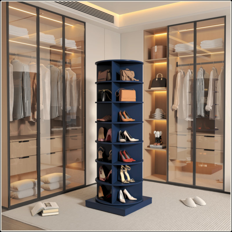Armoire à chaussures bleue rotative 7 couches 7 couches, Bleu
