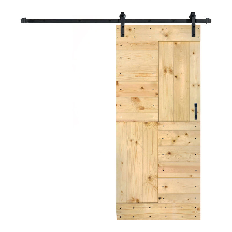 Unfinished Pine Paneled Sliding Barn Door with Track Kit