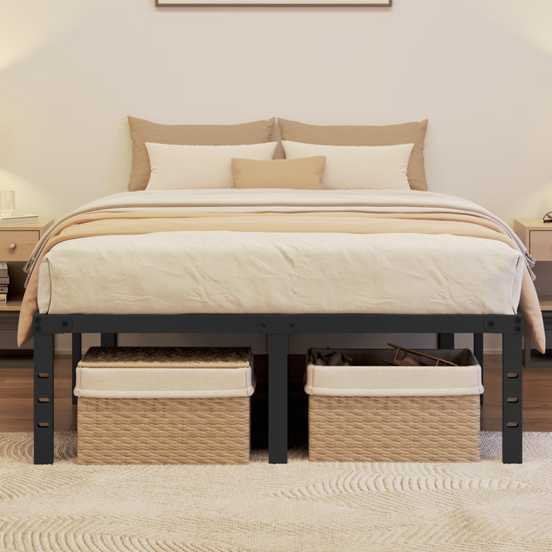 Metal Platform Bed with Heavy Duty Steel Slat Support, Double (4'6)