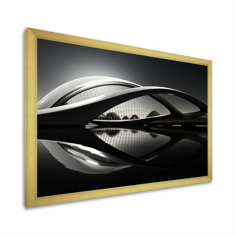 Pont Eduardas gris, acier, symphonie anthracite II - impression, H 16 po x l 32 po x P 1 po, Cadre doré à une seule photo