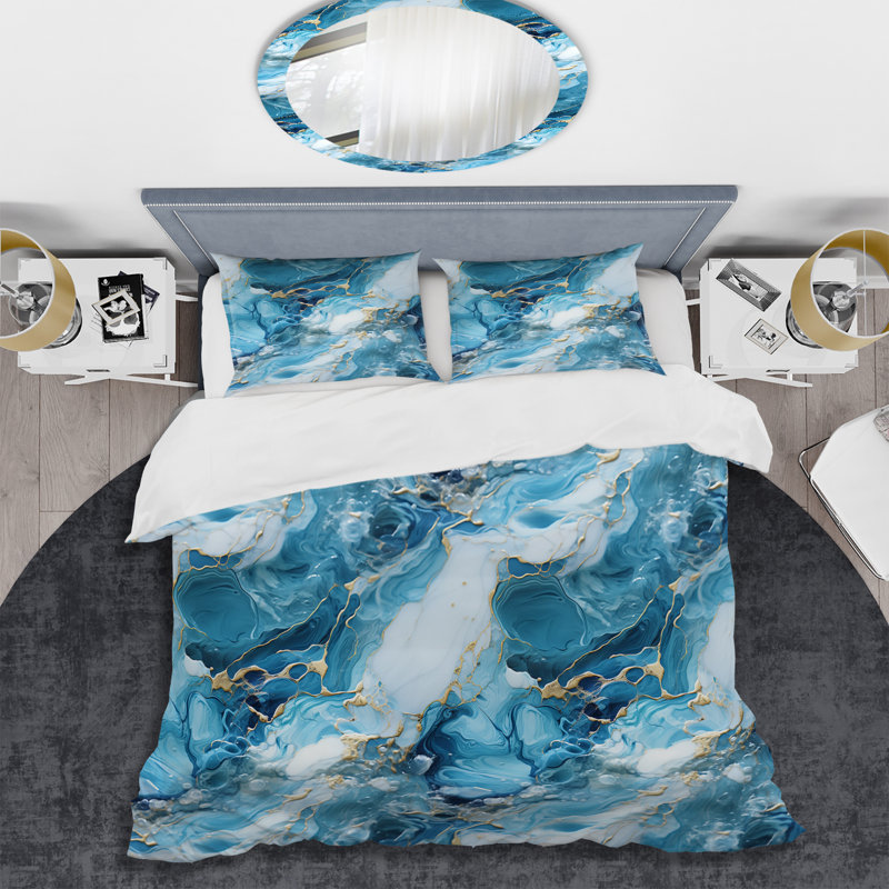 Ensemble de housse de couette bleu et blanc Oceanic Allure Marble, Housse de couette pour très grand lit et 2 très