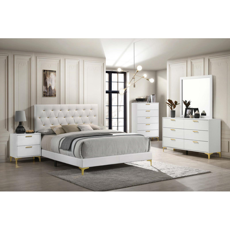 Paulk 5-piece Queen Bedroom Set White, White, Queen, 5 Pcs: Dresser; Mirror; Bed; Nightstand; Chest
