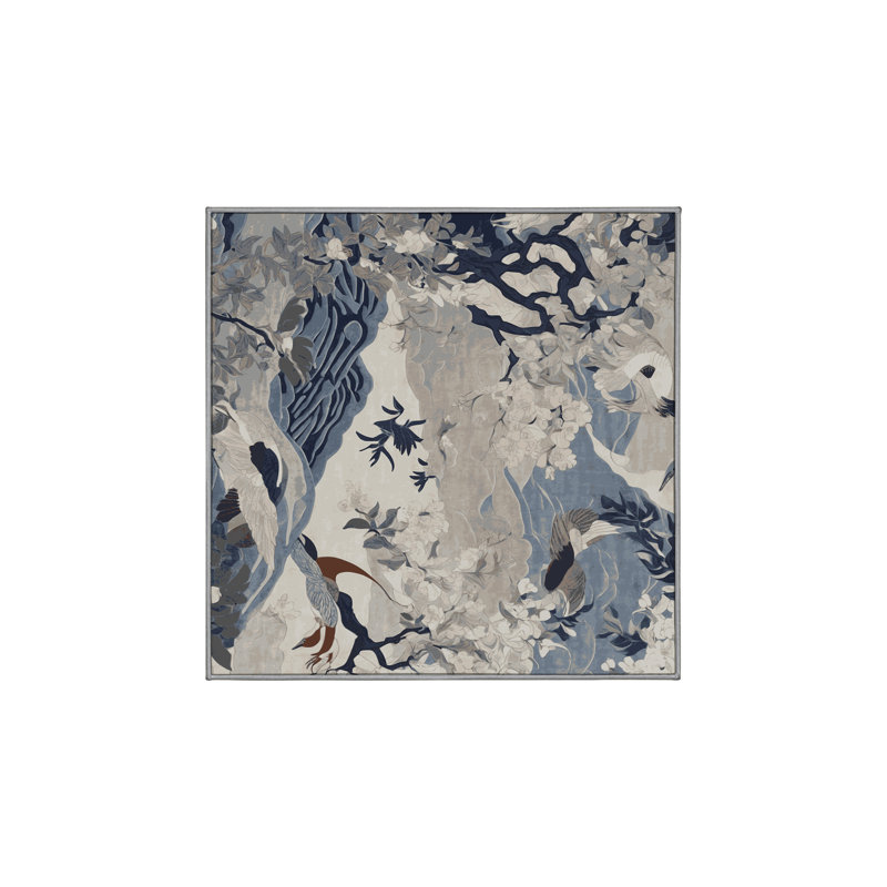 Machine Washable Gray Area Rug, Square 3'