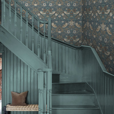 Grody Strawberry Thief Washed Blue Wallpaper
