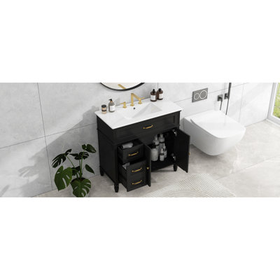 Modern 36" Bathroom Vanity With Storage, Acacia Wood & Ceramic Sink, Rustic Style