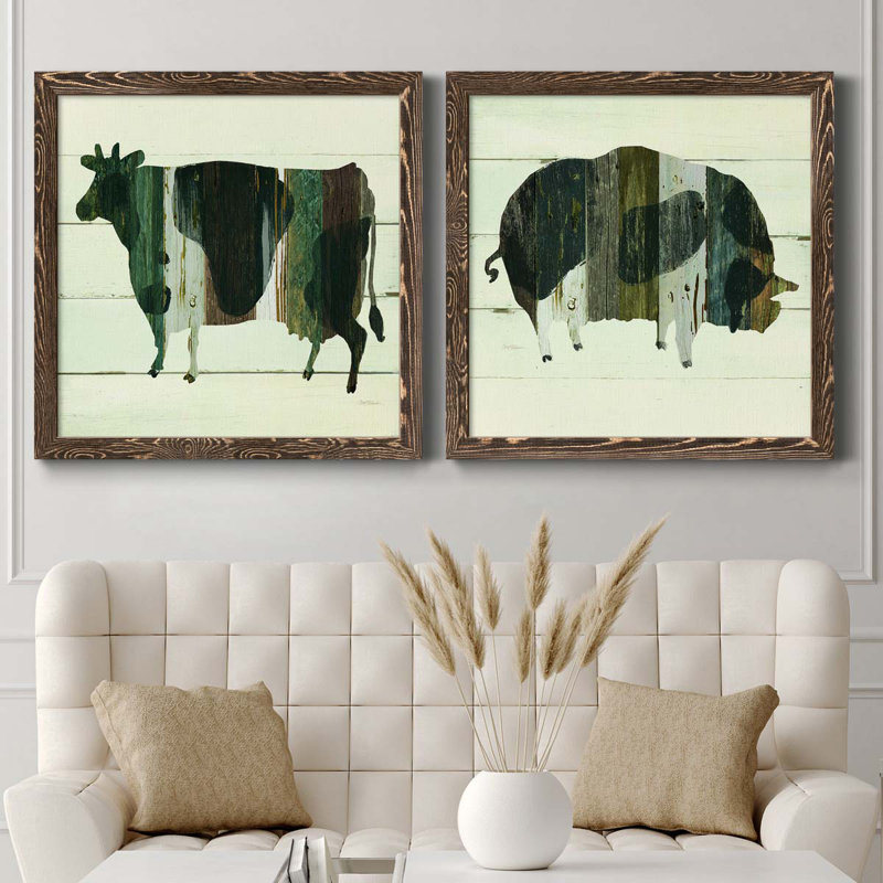 Woodgrain Cow - ensemble de 2 peintures sur toile encadrées, Érable encadré, H 31,5 po x l 63 po x P 1,5 po