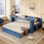 Grand lit de jour avec bureau amovible, tiroirs de rangement et table d'appoint hydraulique