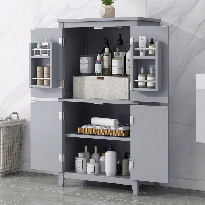 Freestanding Cabinet with 4 Doors, Gray