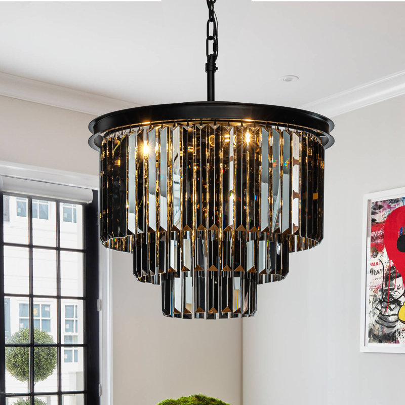 Lustre en cristal à 6 lumières Popem, Noir mat, Gris