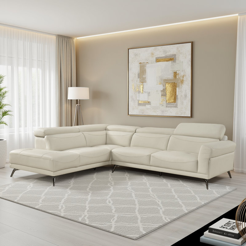 Dann 111.5" Modern & Contemporary Sectional Sofa - Leather Reversible Sectional with Space-Saving Storage, Comfortable Chaise and Flexible Design.
