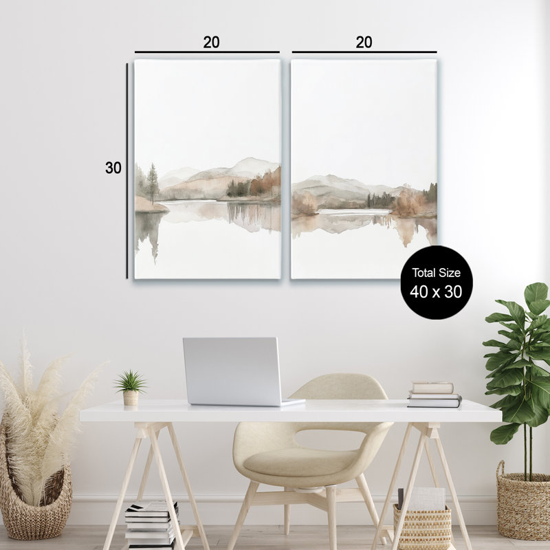 Ensemble de 2 toiles de paysage doucement coulant, design par Mona Grace, H 30 po x l 20 po