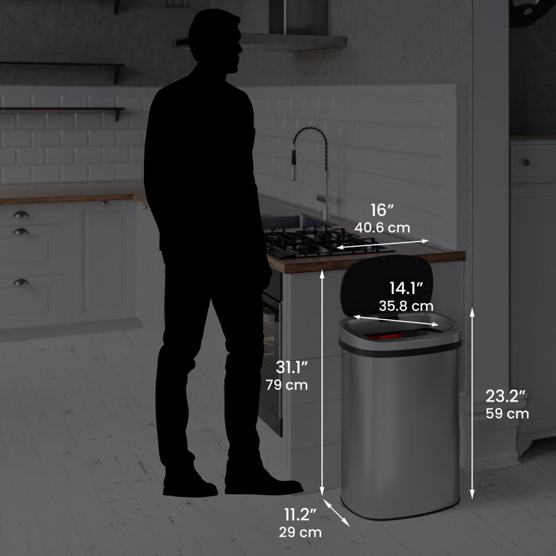 13 Gallon Stainless Steel Press Lid Kitchen Trash Can With Absorbx
