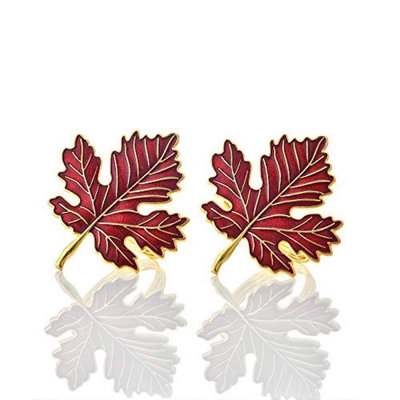 Ensemble de 4 anneaux de serviette élégants en feuille d'érable rouge et or - Décoration de table de fête et décoration de Noël élégante