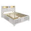 Lit double contemporain avec finition en bois blanc, détails en marbre, tiroirs de rangement et installation de luxe Tech - Panneaux de luxe, éclairage intégré