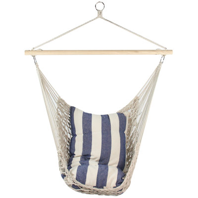 46" Macramé Hammock Chair with Cream Cushion