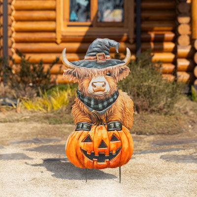 30"H Halloween Metal Painted Highland Cow Yard Stake(KD)