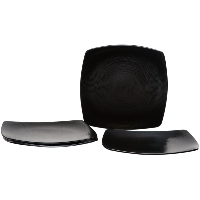 Red Vanilla Rice Square Dinner Plate, Black