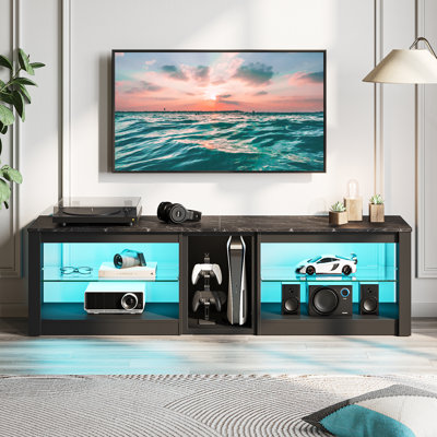 TV Stand for TVs up to 70 inch, Gaming Entertainment Center for PS5, LED TV Cabinet with Glass Shelves