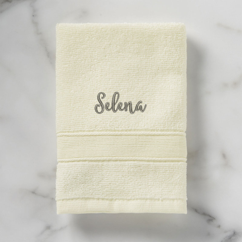 Essuie-mains brodé 100% coton de luxe, Ivoire, Oui