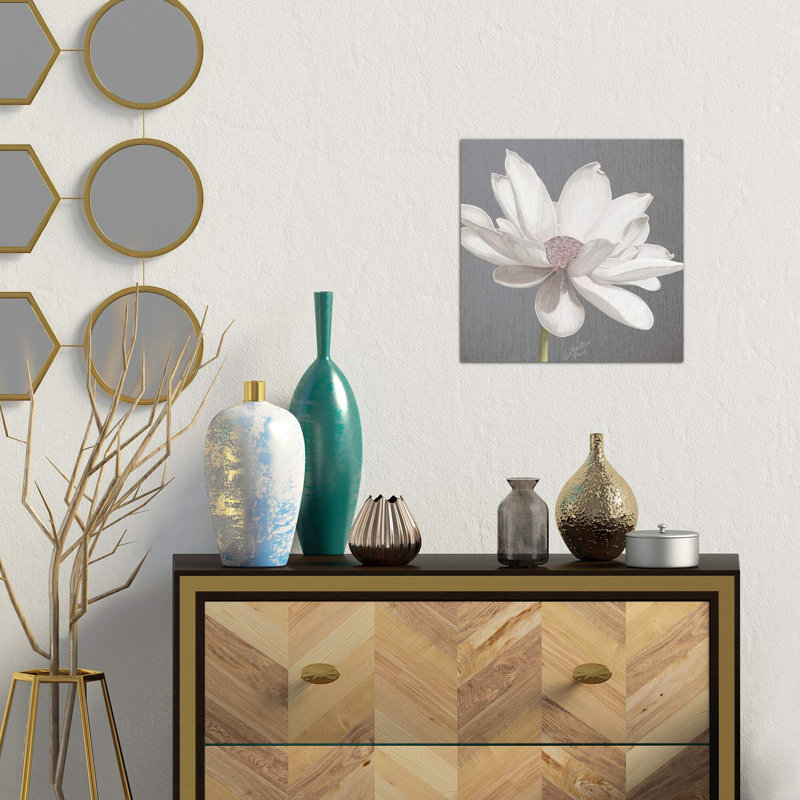 Vintage Lotus On Grey I - Wrapped Canvas Painting, 66.04 cm H x 66.04 cm W x 1.91 cm D