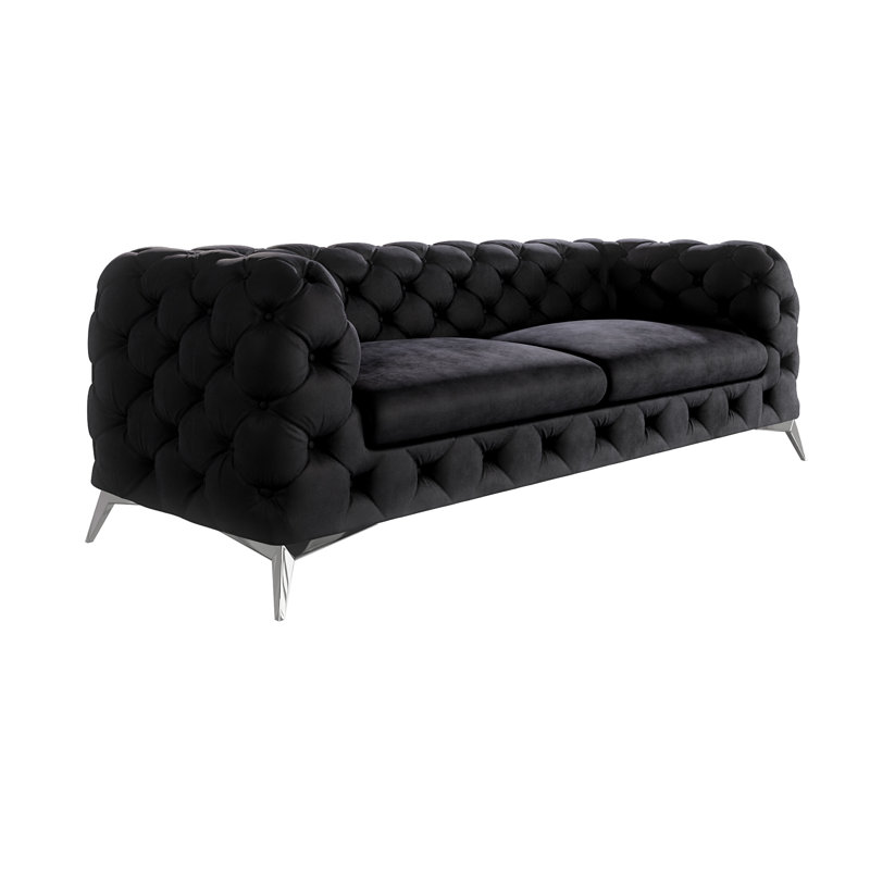 Chesterfield Sofa  3 Seater with Silver Metal Legs, Black